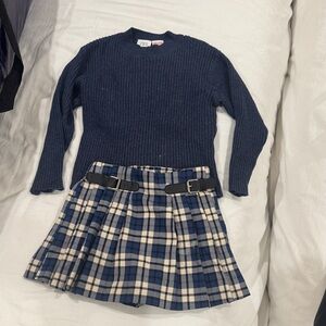 Navy Sweater and Plaid Skort Set